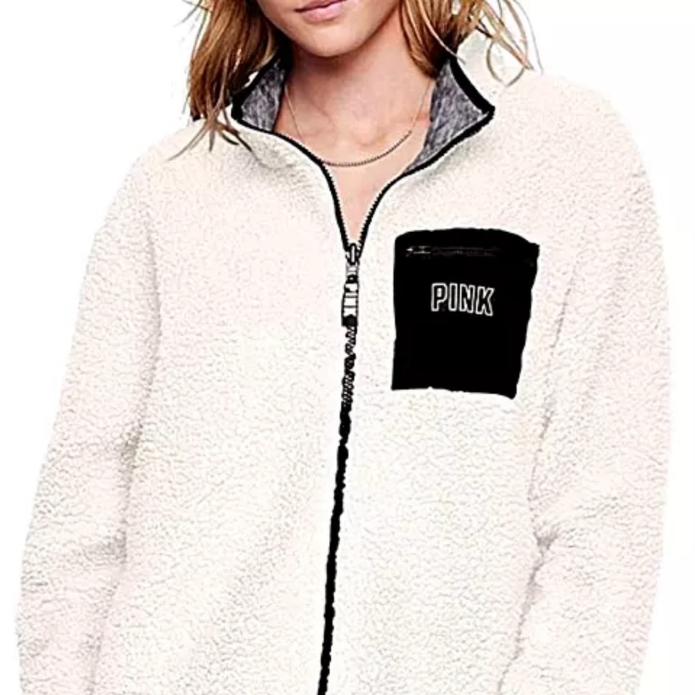 NWOT! Victoria’s Secret PINK 2 IN 1 Reversible Full Zip Sherpa Jacket - Size L